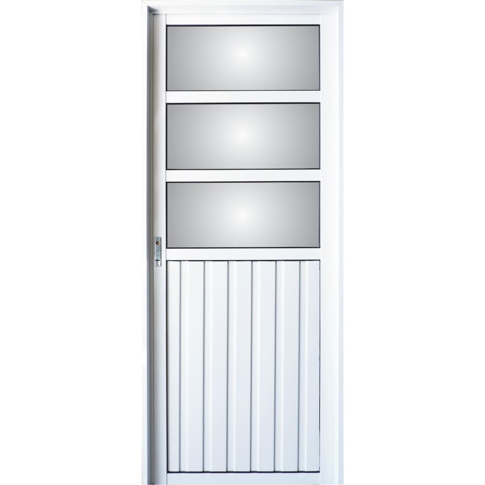 L030-2 PUERTA ALUMINIO "ECO" BL. R25 1/2 VIDRIO TAB. SIMPLE COMBINADA - Imagen 1